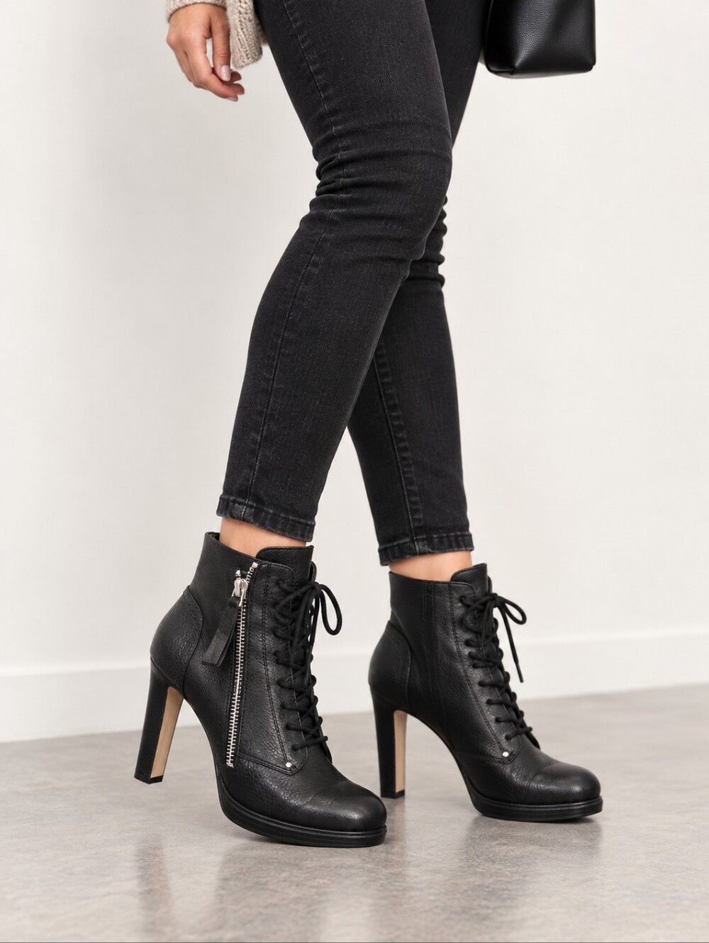 French Connection Black Leather Lace-Up Booties – 6.5